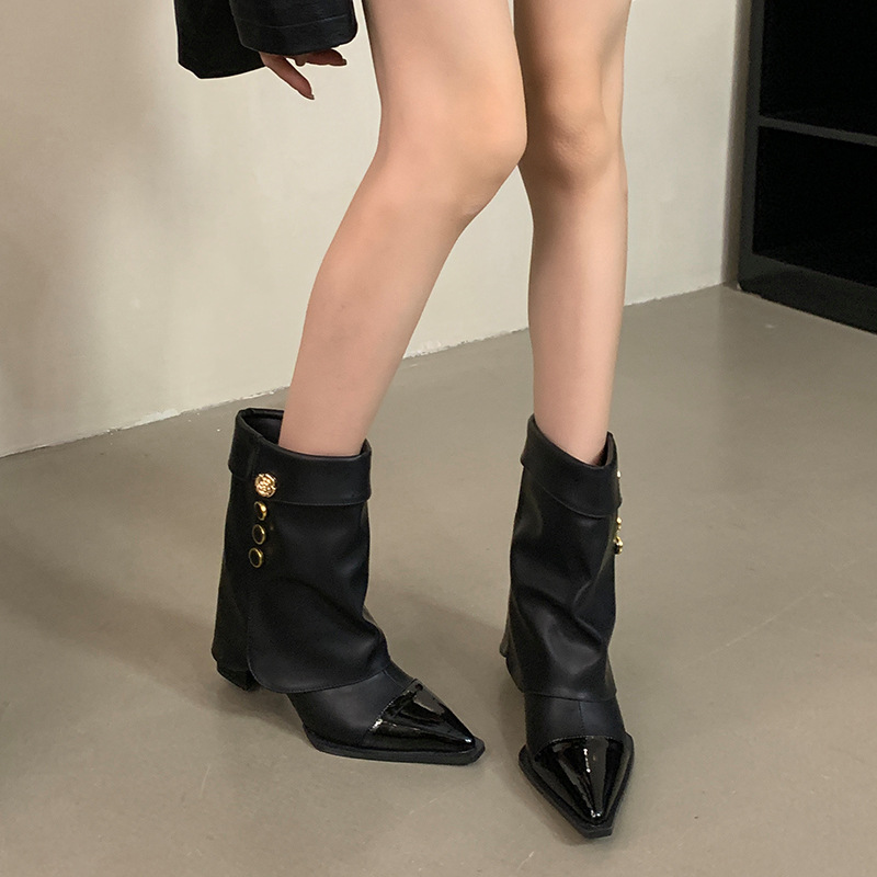 2025 Fall Fashion Collection Multifunctional Chunky Heel Cycling Style Elegant Color Block Cropped Slip-On Pants_voghion.com