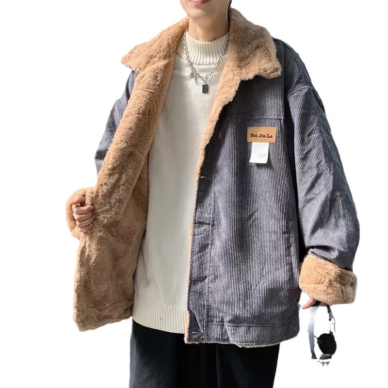 Abrigo de algodón de pana retro estilo de Hong Kong para hombres y mujeres invierno estilo coreano chic estilo de Hong Kong ropa de algodón gruesa informal de moda