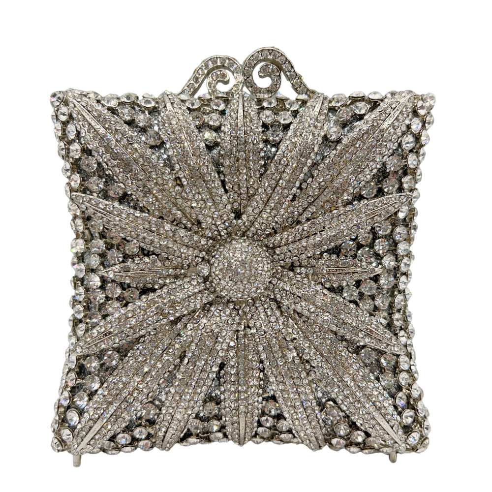 Crystal clutch cross-border nuevo crisantemo con diamantes bolsas de cena de fiesta hueco lleno de diamantes bolsas de mano para mujeres