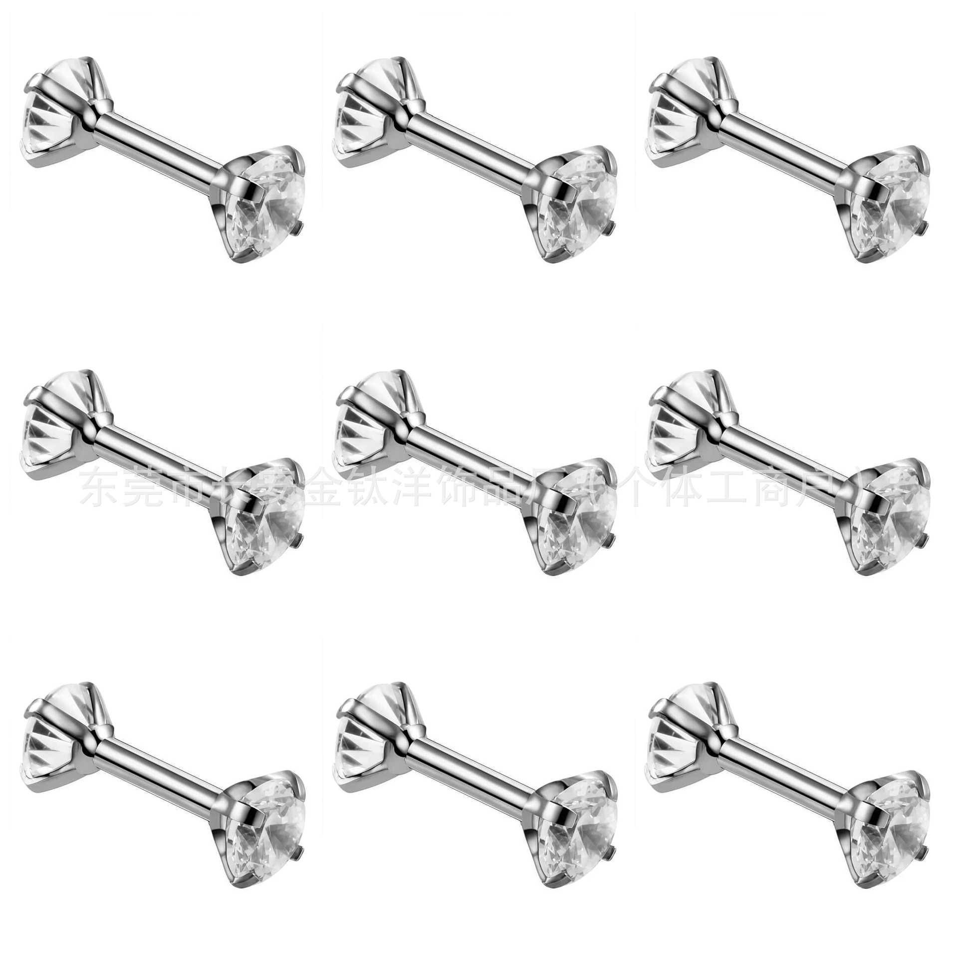 F136 Titanium Inner Tooth Double-Ended Zircon Straight Rod Earring Lip Nails Ear Bone Nails G23 Titanium Alloy Body Piercing Jewelry detail image 7