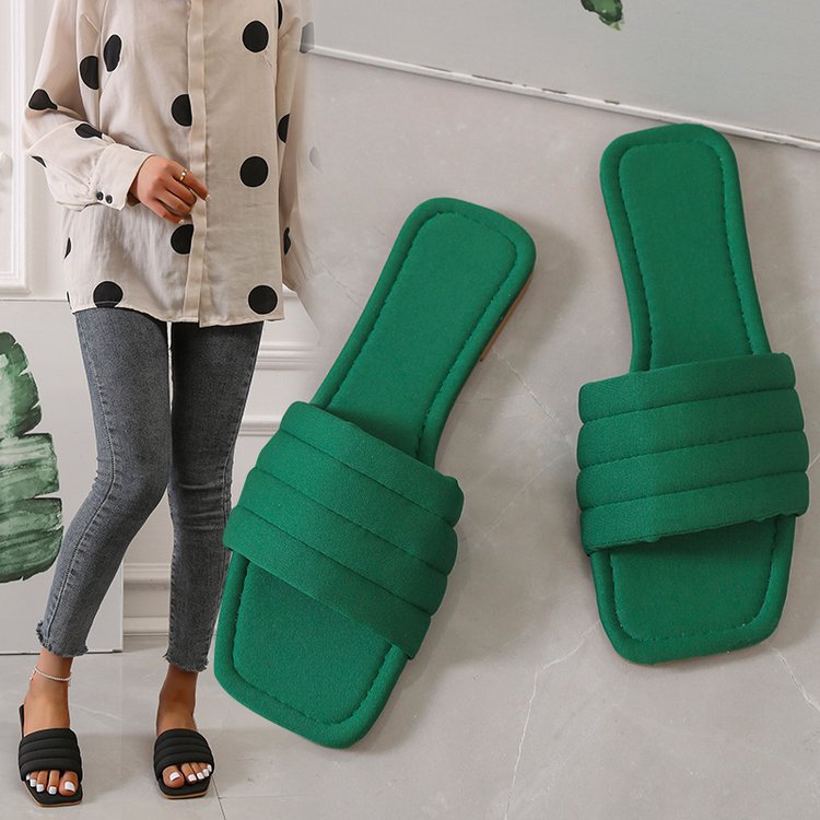 Women's Ladies Slides Indoor Leather Fabric Waterproof Non-Slip Flip Flops_voghion.com