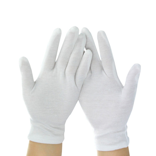 Factory wholesale white cotton gloves cultural and play etiquette white cotton gloves jersey thickened labor protection gloves foreign trade cross-border
