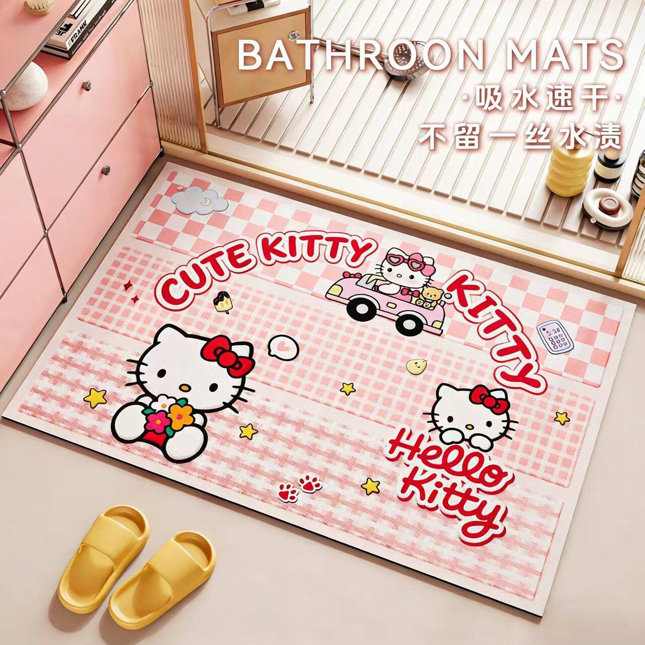 Cute Cartoon Anime Diatomaceous Earth Floor Mat for Washbasin, Quick-Drying, Water-Absorbent, Non-Slip Soft Mat, Easy-Care Bathroom Floor Mat