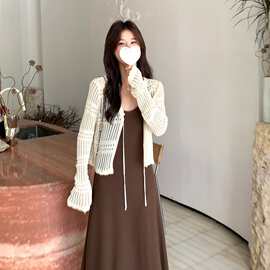 套装女春秋两件套2025年气质百搭显瘦镂空针织开衫吊带裙两件套装