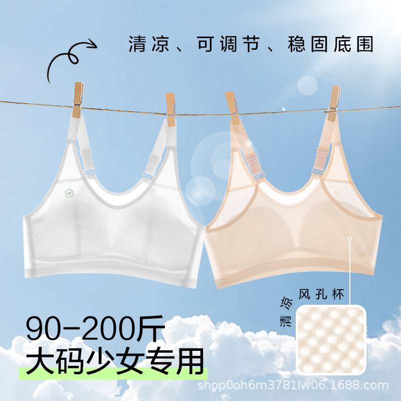 Fat Girl's Growth Period Plus Size Underwear for Students Female Junior High School Students Big Chest Small Pure Cotton Summer Thin Bra