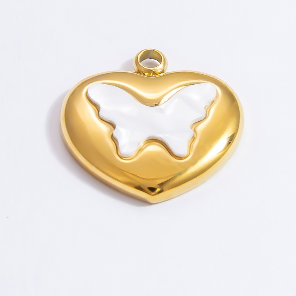 1 Piece Set 4.29*24.15mm 304 Stainless Steel Zircon PVD Coated Real Gold Plated Heart Shape Flower Butterfly Polished Pendant DIY Jewelry Accessories display picture 37