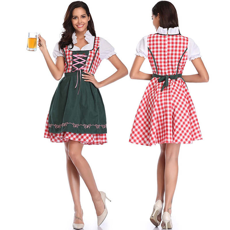 Más tamaño cerveza Festival traje alemán tradicional bávaro traje vestido Halloween traje adulto mujer Venta caliente