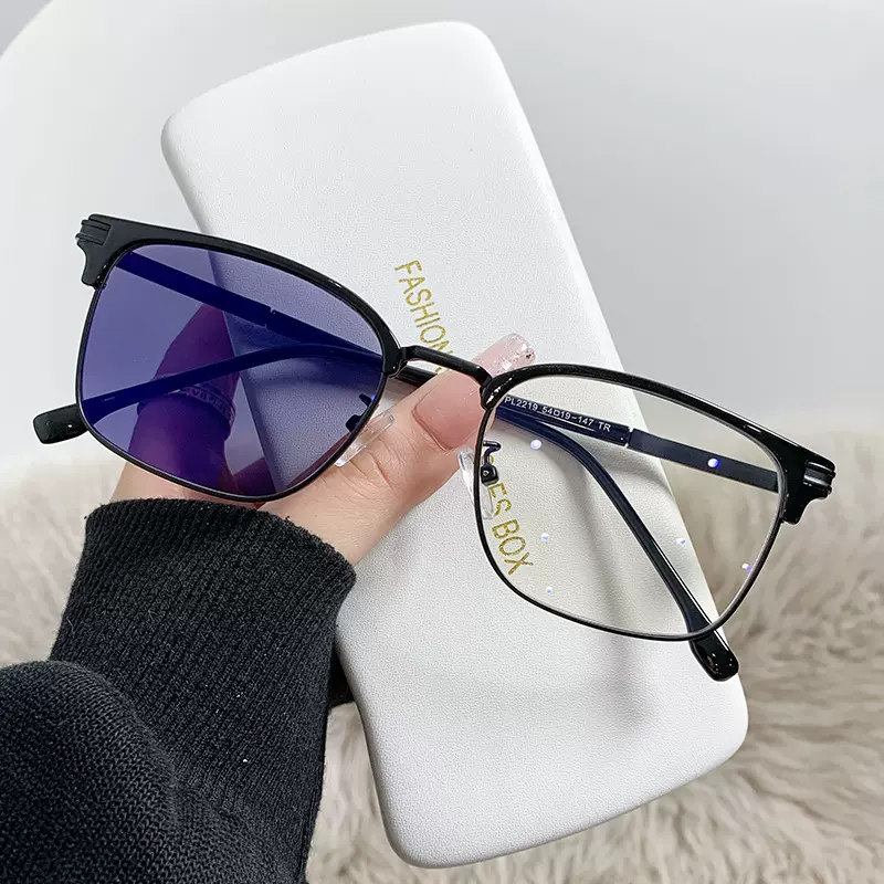 防蓝光眼镜变灰色防紫外线抗辐射可配近视度数时尚眉毛框架现货