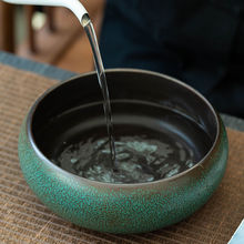 日式绿釉茶洗大号家用养功夫茶具陶瓷茶具配件水盂杯洗茶渣缸水洗