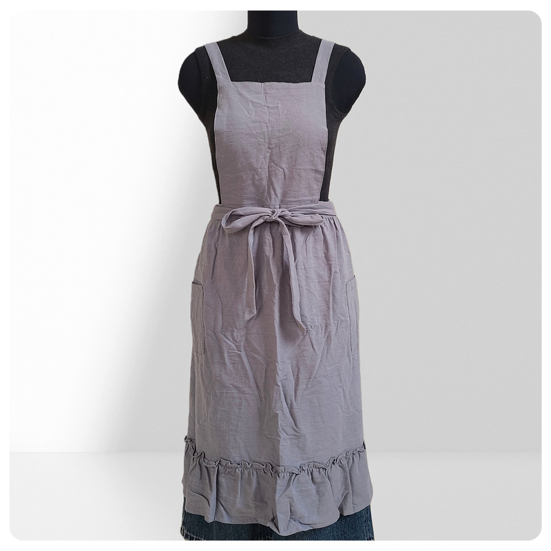 French-Style Vintage Pastoral Floral Art Cotton-Linen Apron for Kitchen Baking, Solid Color with Ruffled Edges, Manicure Smock