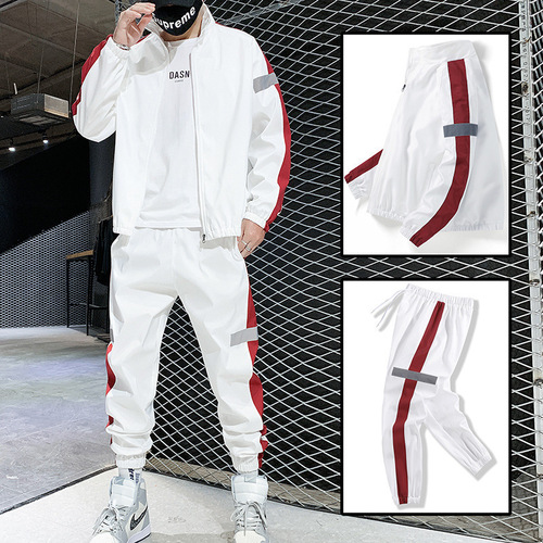 Men's Fashion Jacket and Leisure Pants Set with Reflective Strips - 2025 Spring New Leisure Sports Wear