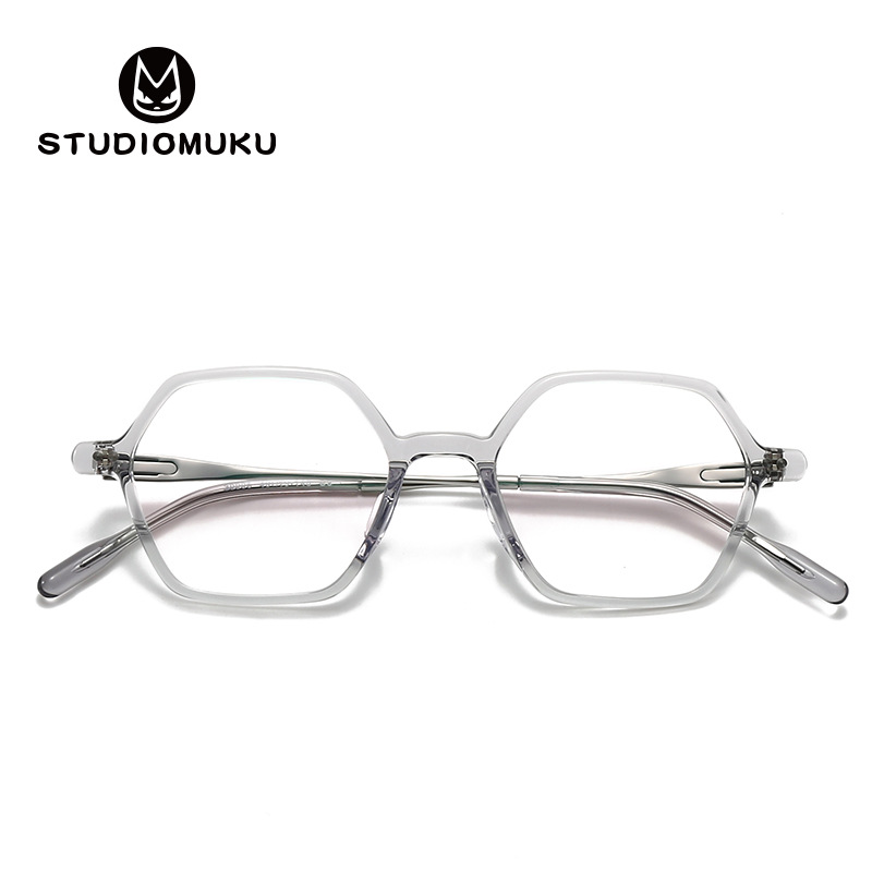 Gafas de madera STUDIOMUKU con temperamento de hermano mayor, placa poligonal, marco de gafas de titanio puro, marco retro