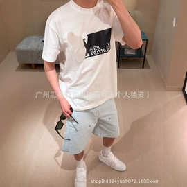 跨境天花板L驴家26SS铁花签名牛仔短裤男女情侣情侣休闲短裤水洗
