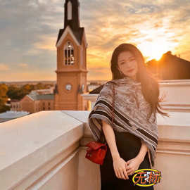 伊茹伊双织真丝羊绒围巾女薄款大方巾140CM披肩外搭优雅柔软