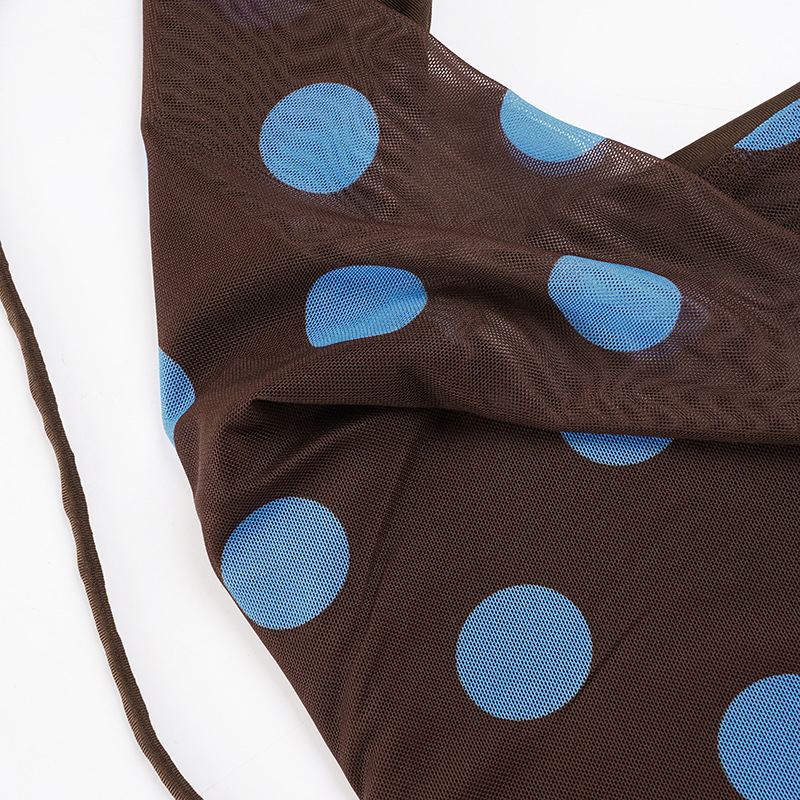 Polka Dot Print Swing Collar Small Sling Sexy Big Backless Scarf Lace up Vest Top for Women