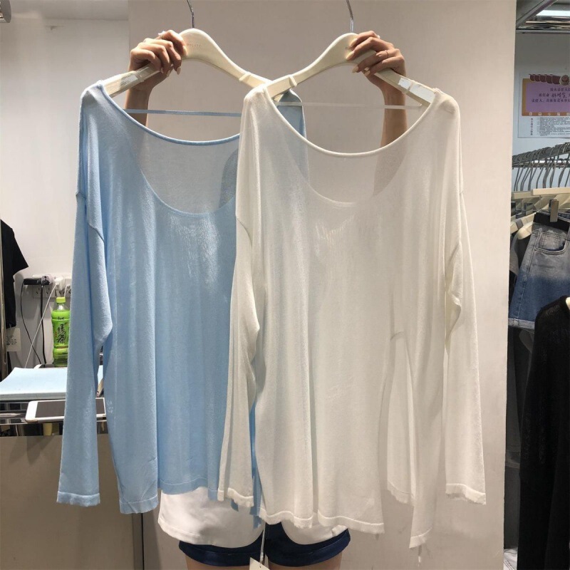 Yoga Cover-Up Shirt for Summer, Loose Fit, Plus Size, Slimming, Round Back, Thin, Slightly See-Through, Slit, Long Sleeves, Sun Protection, Trendy Yoga Cover-Up Shirt for Summer, Loose Fit, Plus Size, Slimming, Round Back, Thin, Slightly See-Through, Slit, Long Sleeves, Sun Protection, Trendy