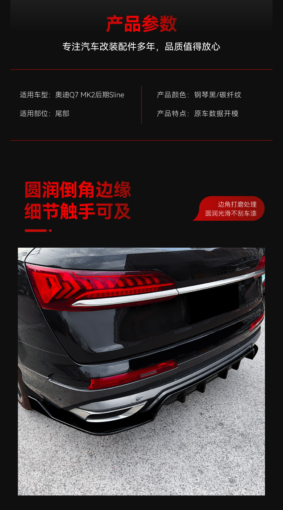 Suitable for 2020-2023 Audi Q7 Sline 4m Dedicated Rear Lip Spoiler Surround Cross-Border Modification Parts