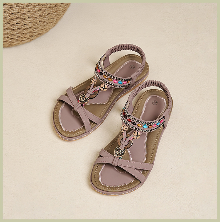 ielts run new summer 2025 spring and summer rhinestone casual seaside beach flat sandals women's comfortable all-matching 676- undefined