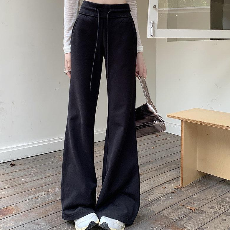 American Drawstring High Waist Casual Pants Women's Loose Micro Flare Pants 2024 Spring and Autumn Drapey Wide Leg Pants Long Pants Trendy