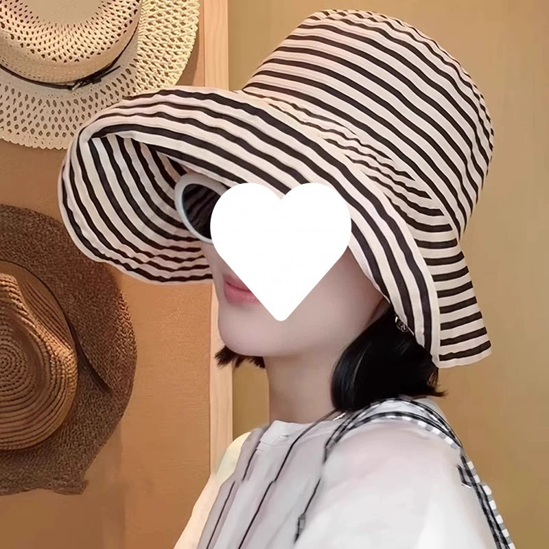Складная летняя полосатая рыбацкая шляпа в корейском стиле для женщин, новая длинная солнцезащитная шляпа от солнца, модная солнцезащитная шляпа с большим обхватом головы