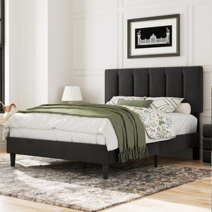 Cross-Border E-Commerce Double Bed Frame with Padded Headboard, Soft-Packed Bed with Sturdy Wooden Slats Support
