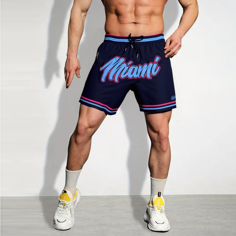 Wholesale 2025 New Hot Selling Miami 3D Printed Men's Basketball Shorts Mesh Quick-Drying Sports Shorts