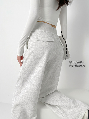 2025 Spring New Arrival Women's American-Style High-Waist Sweatpants: Ant-Waist Joggers with Relaxed Fit and Elegant Wide-Leg Design, Perfect for Casual Wear