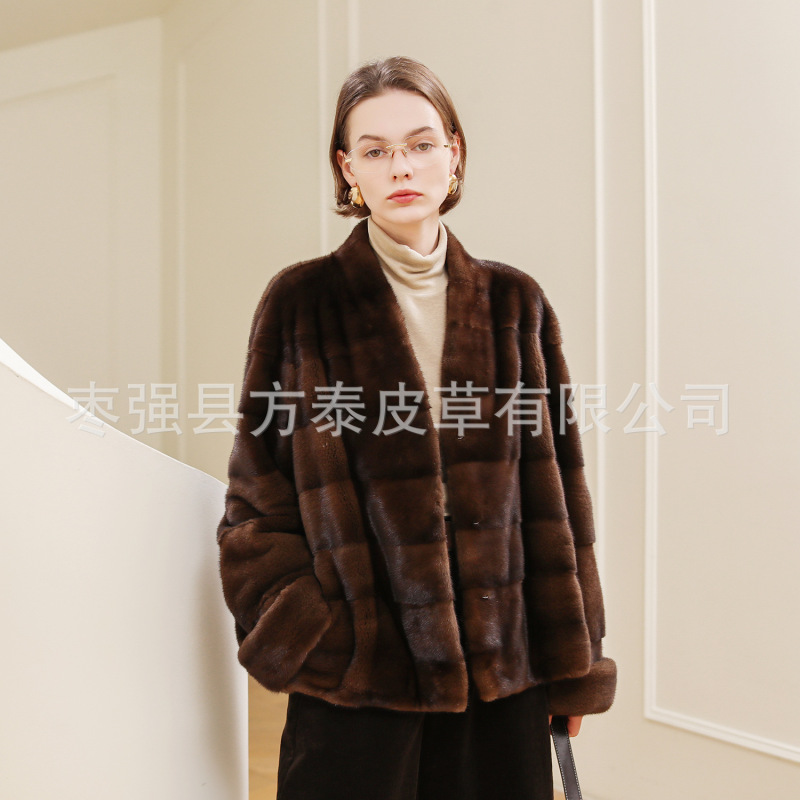 Fangtai 2026 Genuine Mink Fur Coat for Women, Full Mink, Mid-Length, V-Neck, Fashionable Purple Label Velvet Mink Coat Fangtai 2026 Genuine Mink Fur Coat for Women, Full Mink, Mid-Length, V-Neck, Fashionable Purple Label Velvet Mink Coat