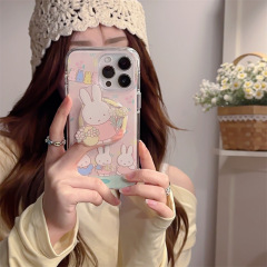 マグネットピンクの砕花三匹のウサギはiPhone16リンゴ15ProMax携帯ケース14に適用されます。
