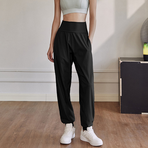 Summer new loose-fit yoga pants for outdoor wear—trendy, internet-famous, high-waisted, slimming, sporty design, ultra-thin, quick-drying workout leggings for fitness.