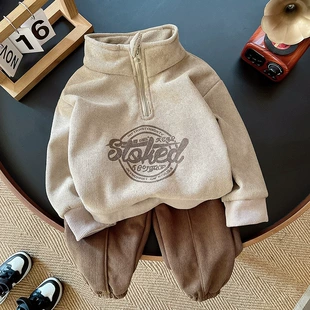 Детский зимний комплект из fleece, унисекс, утолщенная двусторонняя толстовка и штаны, размеры 80–120 см