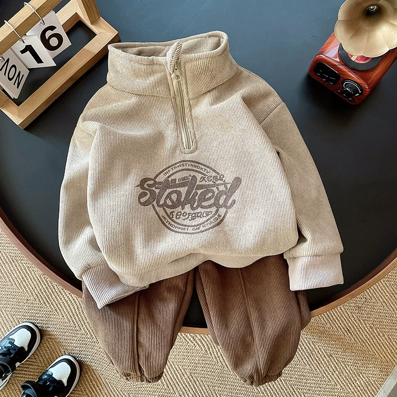 Детский зимний комплект из fleece, унисекс, утолщенная двусторонняя толстовка и штаны, размеры 80–120 см