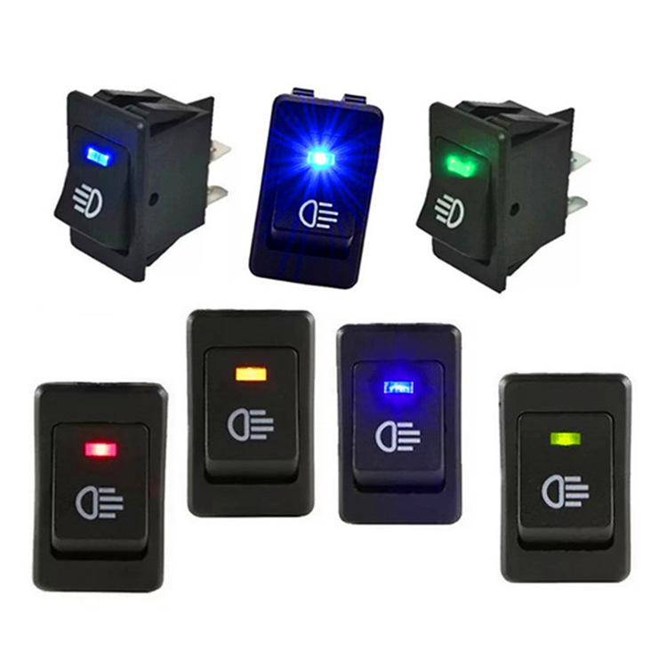 雾灯开关带LED灯汽车改装开关ASW-17D12V雾灯开关 船型翘板开关