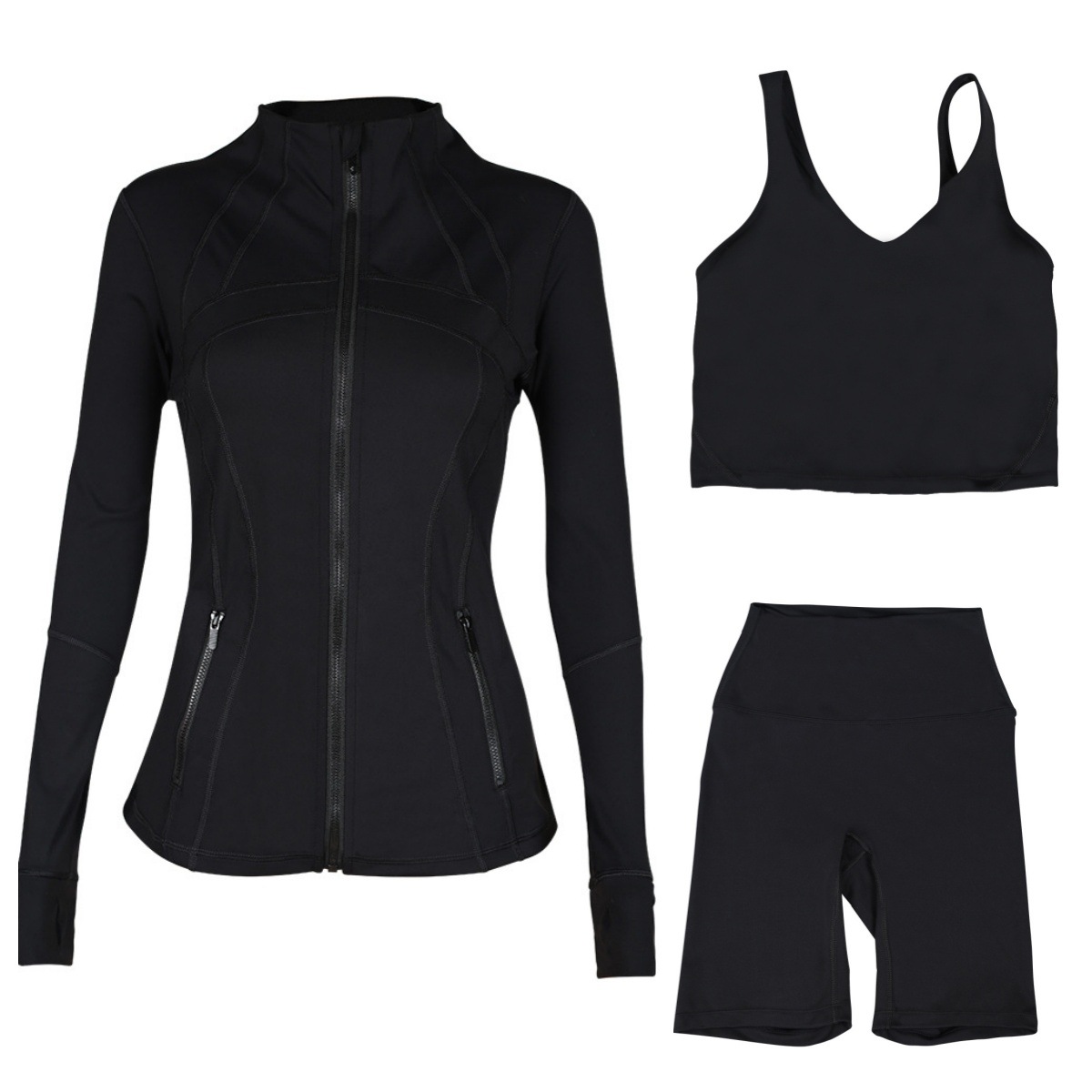 Women's 3-Piece Workout Set – Breathable Jacket, U-Back Sports Bra & 5" Shorts For Yoga, Running & Gym (S-Xxxl, 40+ Colors)​_ecoleips.com