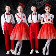 儿童演出服蓬蓬裙女童舞蹈纱裙小学生红歌比赛大合唱服装朗诵表演