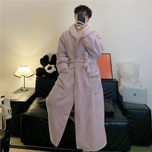 300斤特大码冬季加绒加厚珊瑚绒ins风情侣款男女宽松过膝浴袍慵懒