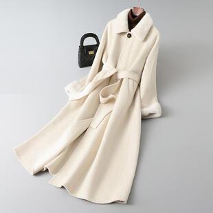 High-End 10% Cashmere Double-Sided Wool Coat for Women with Mink Fur Collar, Mid-Length Woolen Coat, Thickened for Autumn and Winter 2025