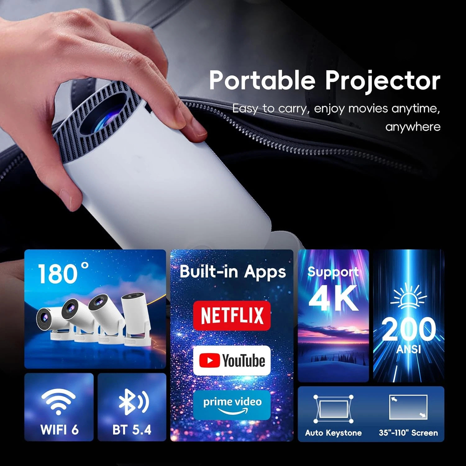 Sınır Ötesi Yeni Kısa Atım HY300Ultra HD 4K Projektör Ev Kullanımı Taşınabilir Mini Küçük Android Projektör