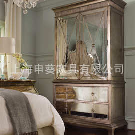 美式乡村复古做旧储物双门衣柜卧室家用实木轻奢大户型别墅样板房