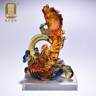 Glass ornaments Aoyu carp jumping gantry crafts promotion gift opening new Chinese office decorations