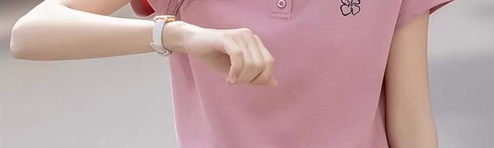 Áo thun nữ tay ngắn dệt kim lụa băng mát mẻ — màu hồng chi tiết 3