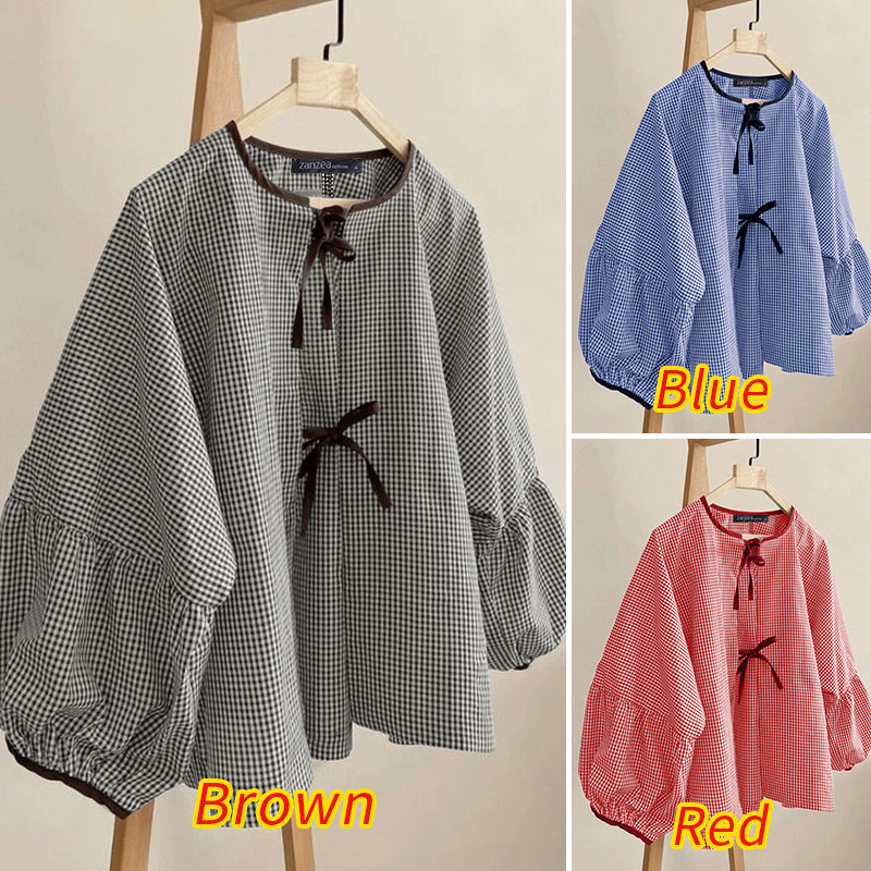 Cross-Border Women's Retro Modern Black and White Plaid Fluffy Long-Sleeved Loose Shirt Loose Version Fashionable Temperament Dropshipping