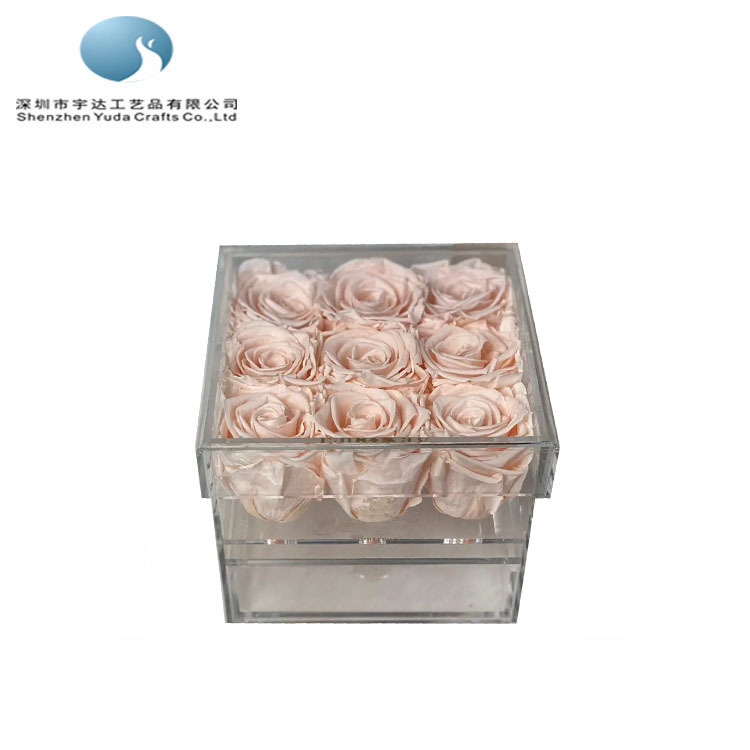 亚克力永生花收纳盒15X15X15.5透明鲜花盒 9孔方形情人节玫瑰花盒