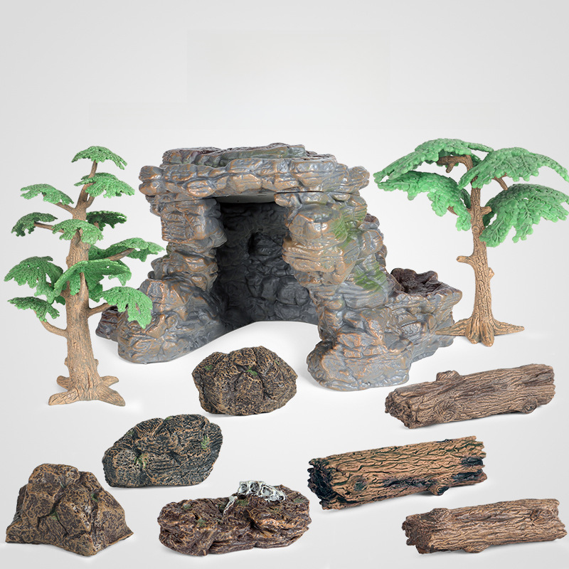 Artificial rockery aquarium landscape decoration pot landscape sandbox scene plastic stones trees tree stumps models animals action figures