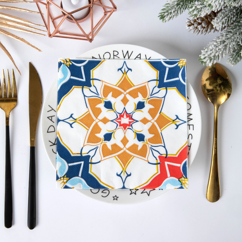 Moroccan Geometric Tile Print Disposable Napkins Cross-Border Exotic Style Party Table Decoration Napkins Logo Moroccan Geometric Tile Print Disposable Napkins Cross-Border Exotic Style Party Table Decoration Napkins Logo