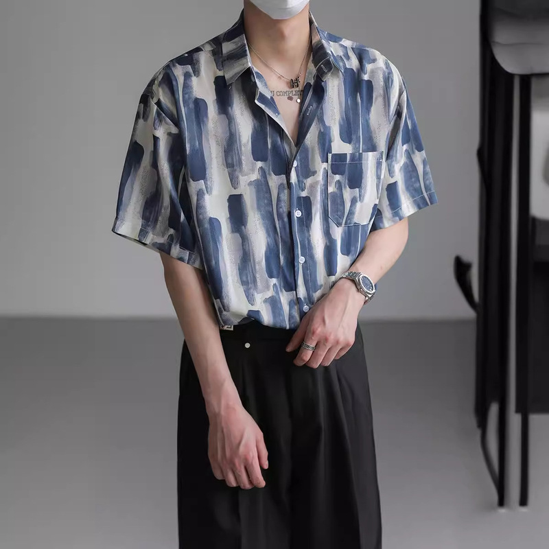 Summer Thin Top Design Sense Non-ironing Short-sleeved Shirt Men's Fashion Brand High-grade Draped Half-sleeved Flower Shirt Fashion