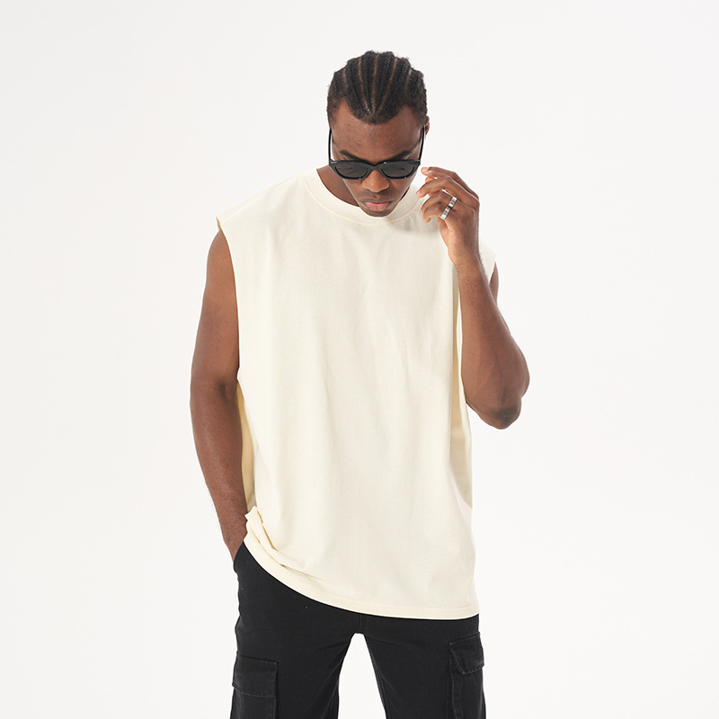 High Street marca de moda sin mangas deportes pesado chaleco suelto puño Chaleco de color sólido neutral hip hop chaleco