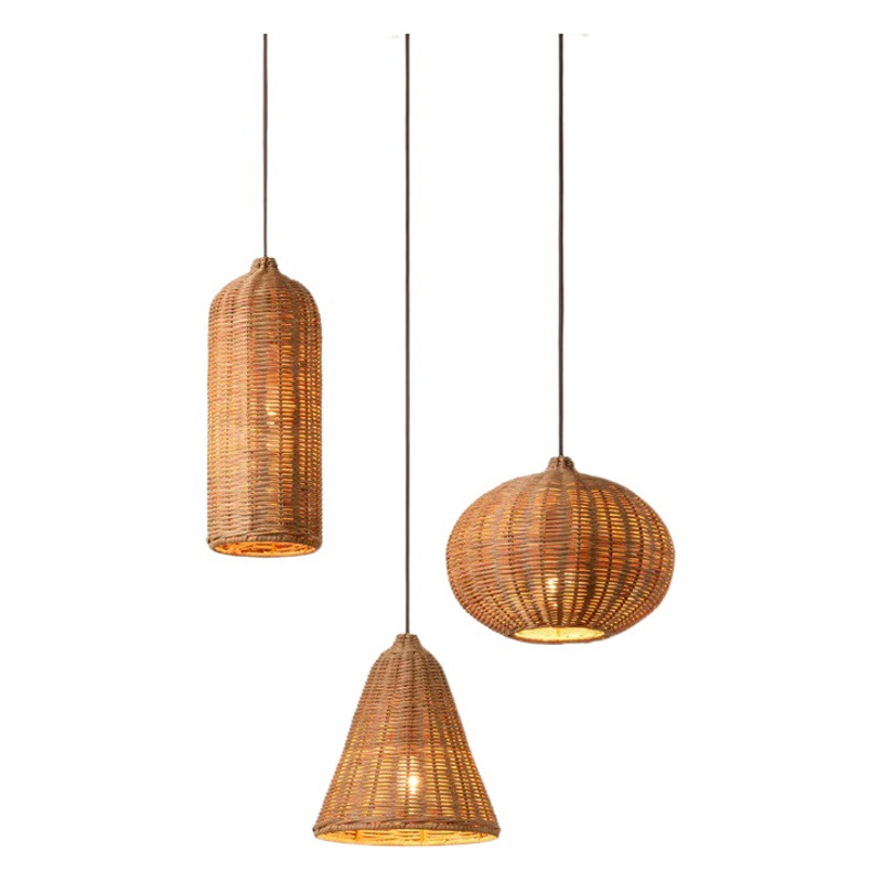 Araña de ratán lámparas de estilo japonés lámpara de sala de té de estilo silencioso pastoral comedor sala de estar Lámpara decorativa B & B lámparas de sala de estar