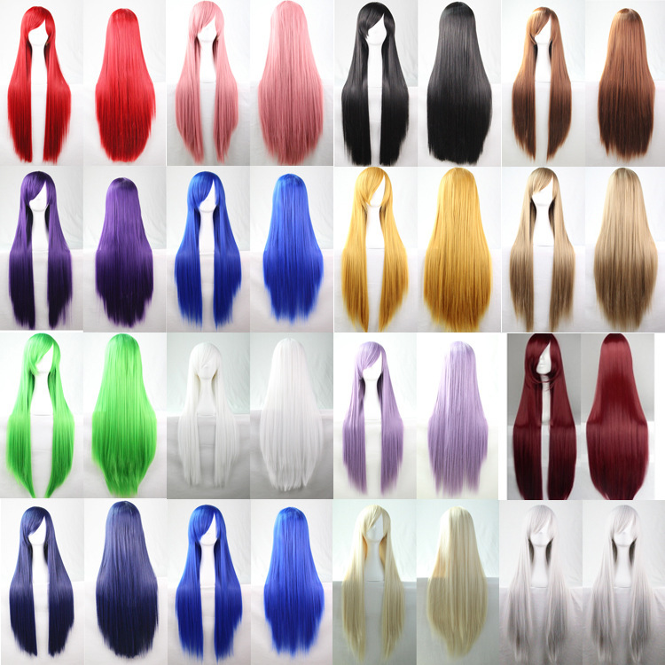 Foreign Trade European and American Style 80cm Universal Cosplay Wig, Colorful Hairpiece, Full Head Synthetic Long Straight Hair with Bangs, Red Wig