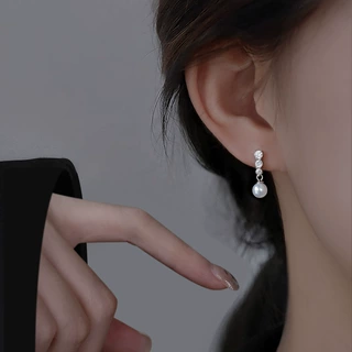 925纯银仿珍珠耳钉女2025新款洋气轻奢小众设计感养耳洞耳环耳饰